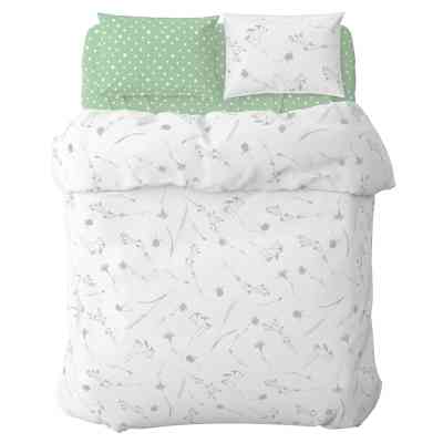 Постельное белье Home Line Васильки/горох зеленые на белом/белый на зеленом, бязь, полуторный (178708) Винница