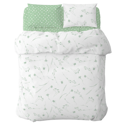 Постельное белье Home Line Васильки/горох зеленые на белом/белый на зеленом, бязь, полуторный (178708) Винница - изображение 1