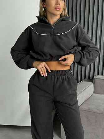 Женский теплый прогулочный костюм двойка: кофта и брюки из двухстороннего флиса Графит, 48/50 Одесса