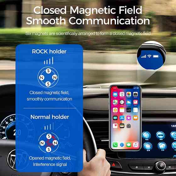 Магнітний тримач для смартфона Rock Magnetic Air Vent (Чорний) Миколаїв