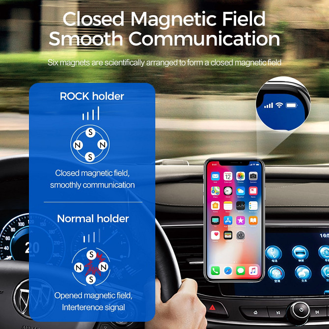 Магнітний тримач для смартфона Rock Magnetic Air Vent (Чорний) Миколаїв - фото 4