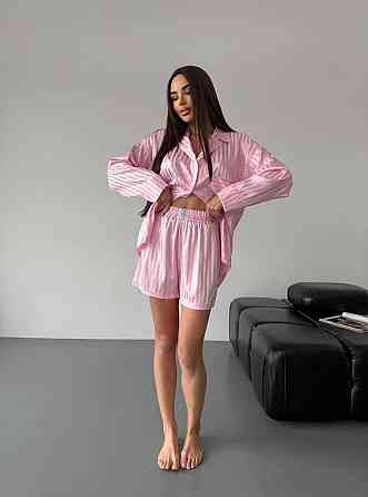 Женская стильная повседневная домашняя пижама двойка шелк армани Розовый Одесса