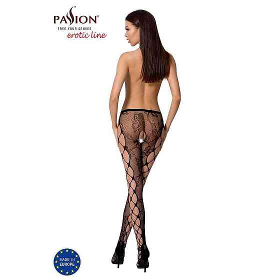 Эротические колготки-бодистокинг Passion S008 black, ажурные колготки с вырезом и лампасами-сеткой Sex Aura Киев