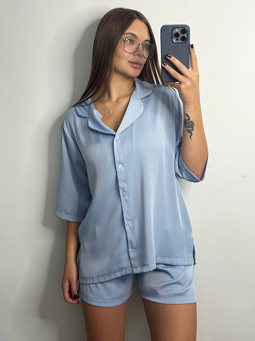 Женский костюм-двойка из сатина Голубой XL-2XL Харьков - изображение 3