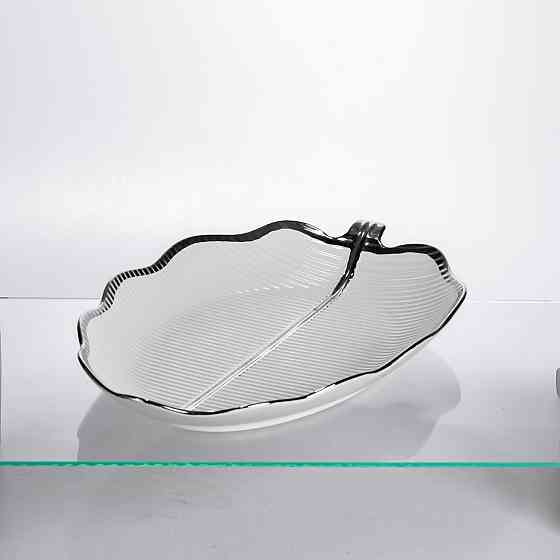 Yiwu Порцелянова менажниця «Листок» з чорним обідком 2 секції 35,5 см Коломия