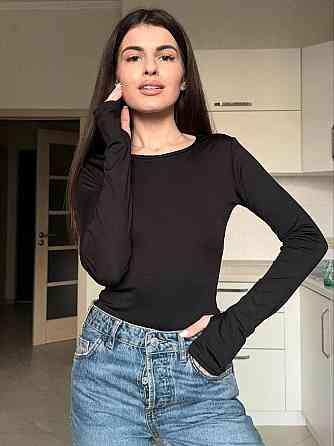 Женский базовый боди с длинным рукавом микродайвинг Черный, 46/48 Одесса