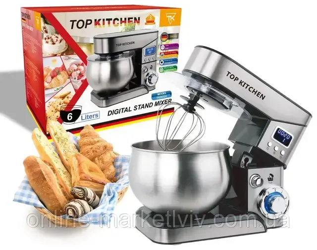 Миксер планетарный с чашей 6л, 4000Вт, Top Kitchen TК00224 / Кухонный тестомес для дома / Кухонная машина Коломыя - изображение 4