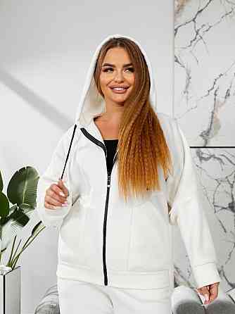 Жіночий теплий костюм-двійка: кофта та штани батал двосторонній фліс Полар Молочний, 54/56 Одеса