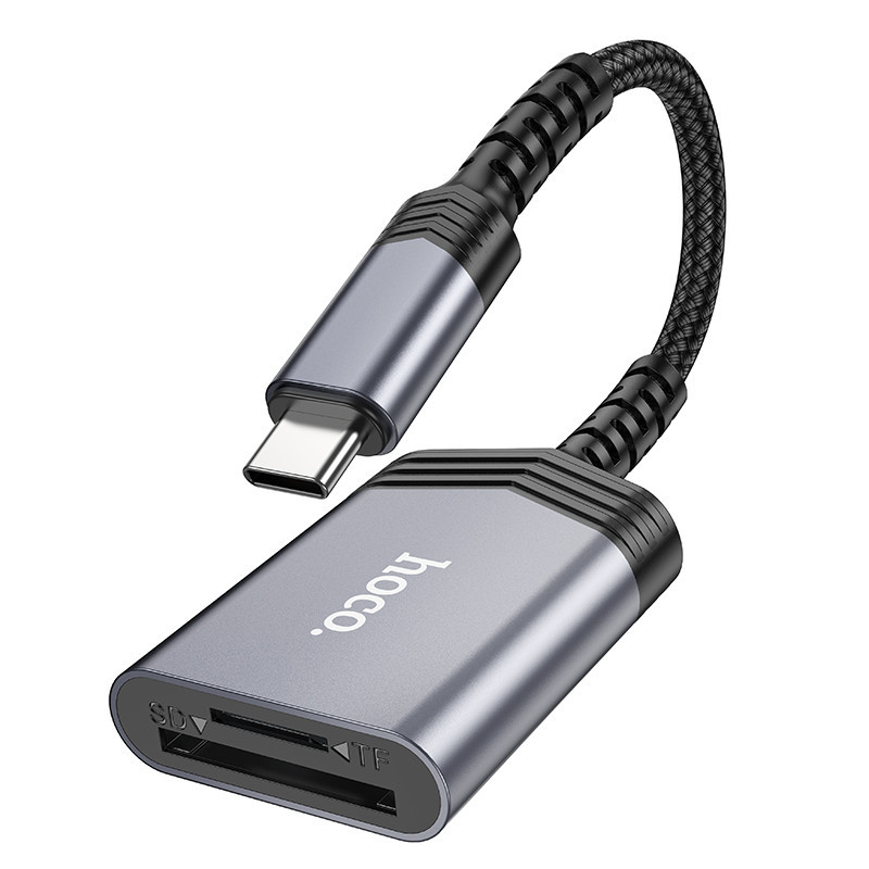 Кардридер HOCO UA25 2-in-1 card reader Type-C Metal Gray Одеса - фото 4