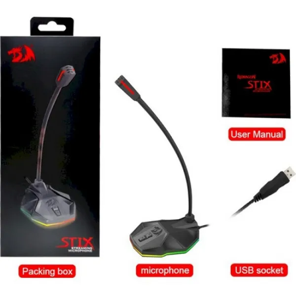 Стримовый микрофон Redragon Stix GM99 RGB с подсветкой USB кабель 1.8м Винница - изображение 6