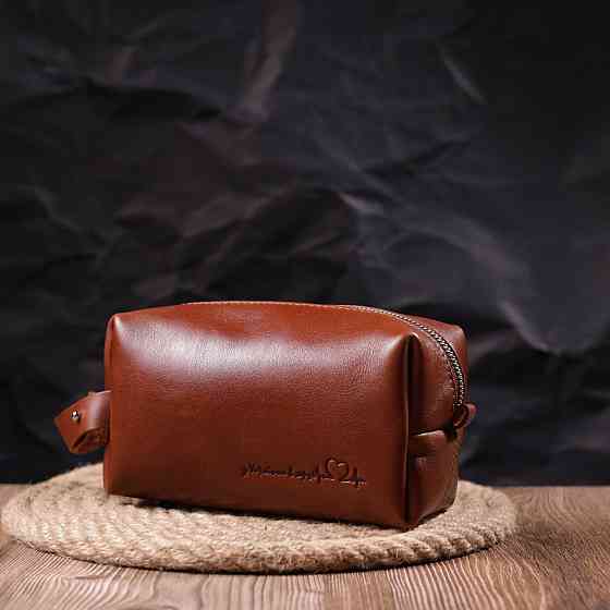 Чоловіча косметичка середнього розміру із гладкої шкіри на блискавці Серце (GRANDE PELLE) Київ