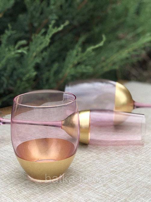 Склянка "Pink" 500 мл рожеве скло із золотим обідком Київ - фото 1
