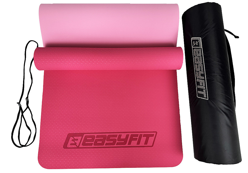 EasyFit Килимок для йоги та фітнеса EasyFit TPE+TC 6мм двошаровий + Чохол рожевий з св.рожевим Коломия - фото 5