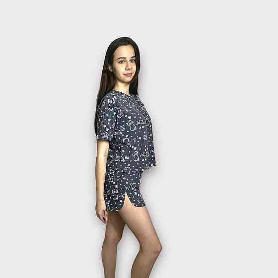 Пижама женская с шортами хлопок Розовый котики Cерая S/M Харьков