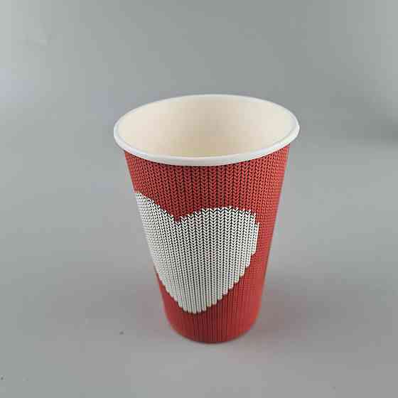 Стаканы бумажные одноразовые 340 мл "СЕРДЦЕ НА КРАСНОМ"   (50 шт) Харьков