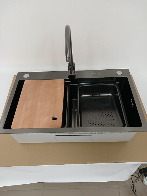 Мийка кухонна нержавіюча сталь PVD чорна Work station для кухні VALESO CM 75*46B Handmade 3.0/0.8 Коломия - фото 10