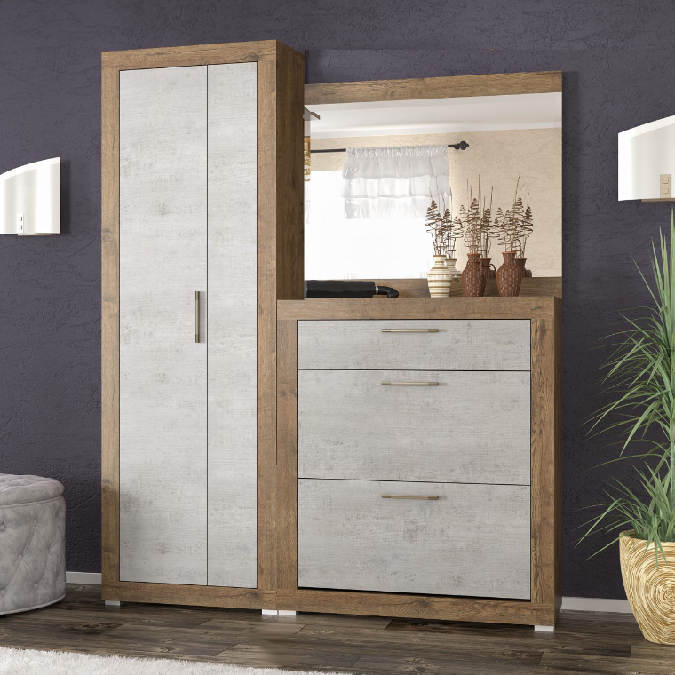 Передпокій з дзеркалом Парма (комплект ШТ 158 см) Меблі Сервіс Дуб Апріл, Бетон Індастрі Львів - фото 1