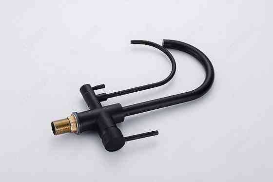 Смеситель для кухни для фильтрованной воды двухрычажный, кран кухонный с двойной ручкой WanFan Черный Каменец-Подольский