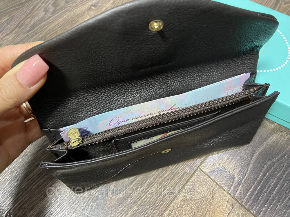 Тонкий м'який жіночий гаманець із міцної шкіри коричневого кольору Guxilai Київ - фото 4