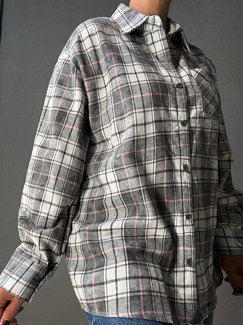 Сорочка жіноча YZY 7765 в клітинку оверсайз широка варена, сірий, one size Київ - фото 16