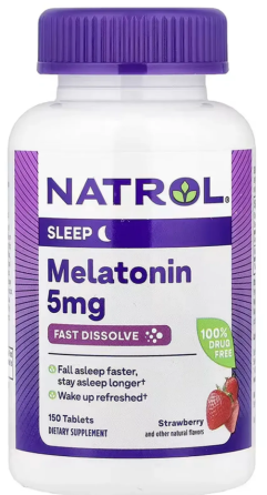 Мелатонін швидкого вивільнення 5 мг Natrol Melatonin 150 таб зі смаком полуниці Київ
