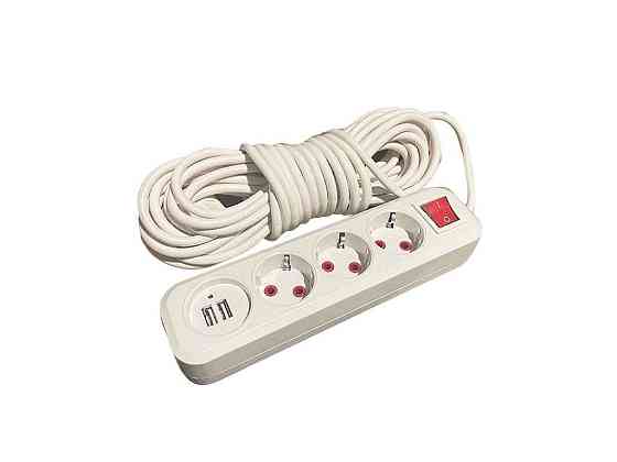 Удлинитель с заземлением 3 гнезда кнопка2USB 10м ТМ RLFR Solmir Киев