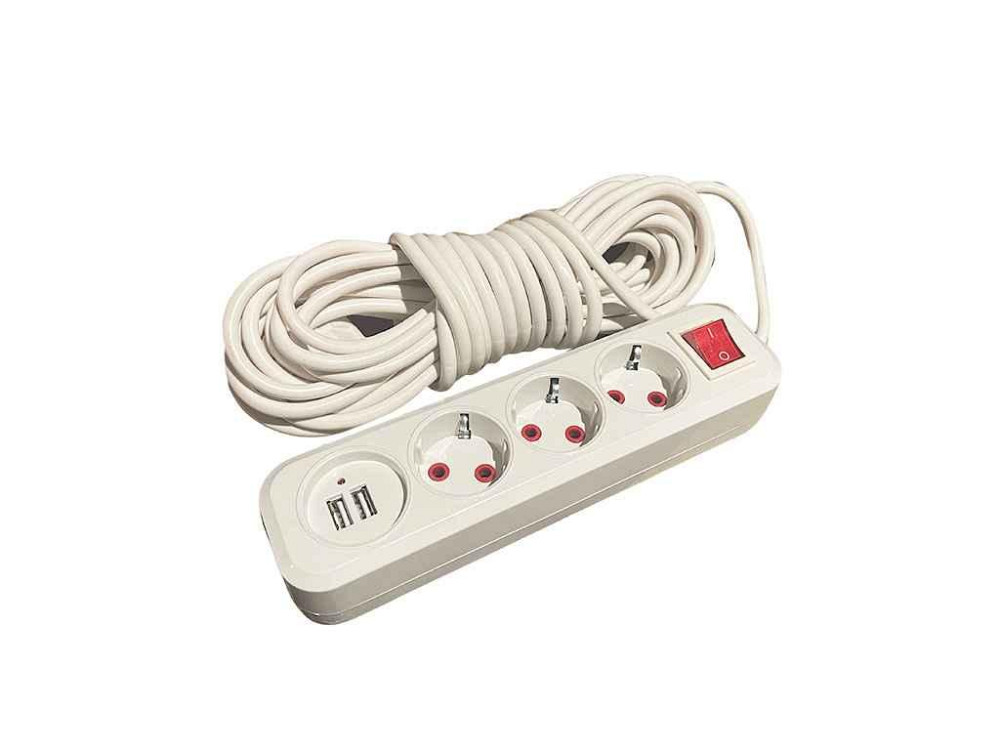 Удлинитель с заземлением 3 гнезда кнопка2USB 10м ТМ RLFR Solmir Киев - изображение 1