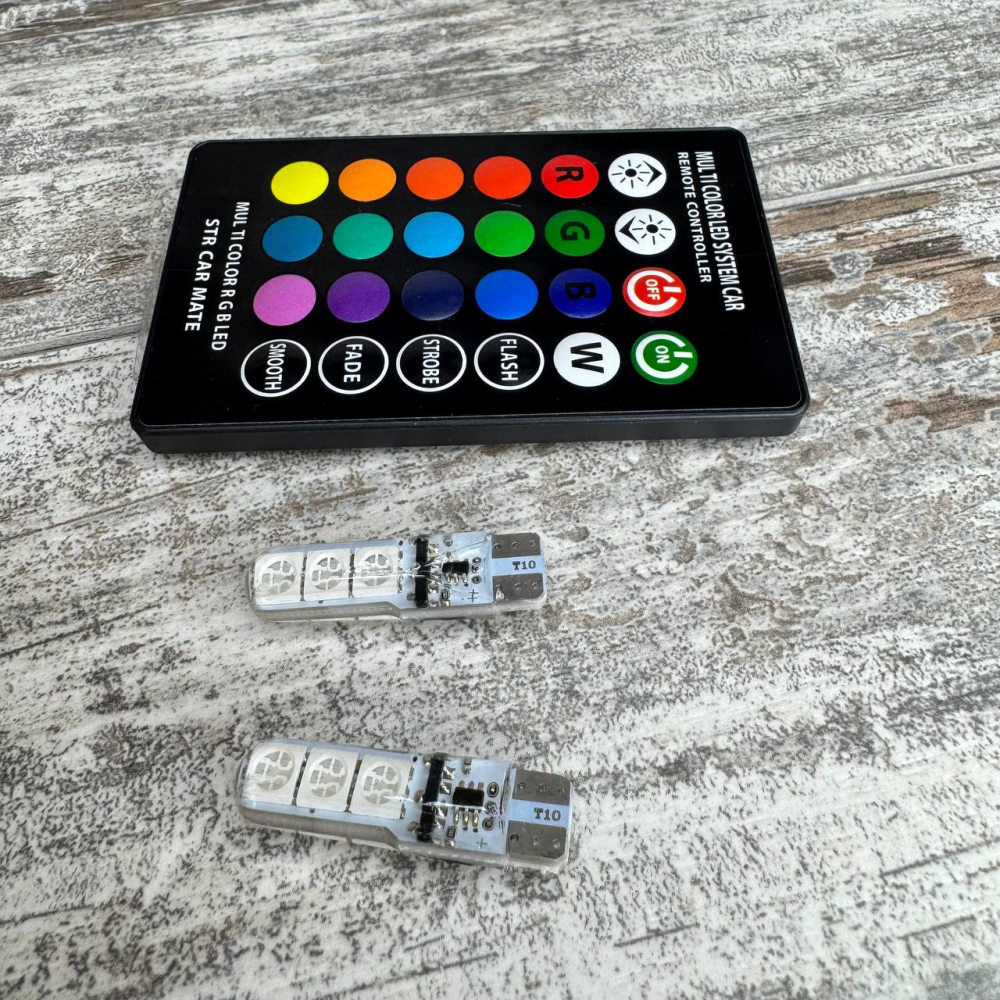 LED T10 W5W лампи 2шт, 6 SMD 5050, 16 кольорів, з пультом ДУ, авто, габарити, салон Київ - фото 4