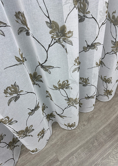 Тюль батист, колекція "Flora" колір білий з хакі 1906т Київ - фото 7