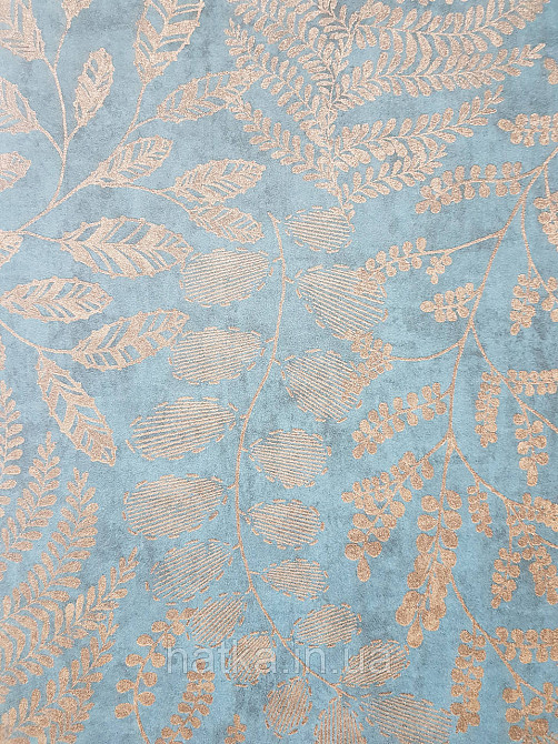 Шпалери вінілові на флізеліні AS creation The Bos 0.53х10 листя гілки золотисті на бірюзовому Київ - фото 2