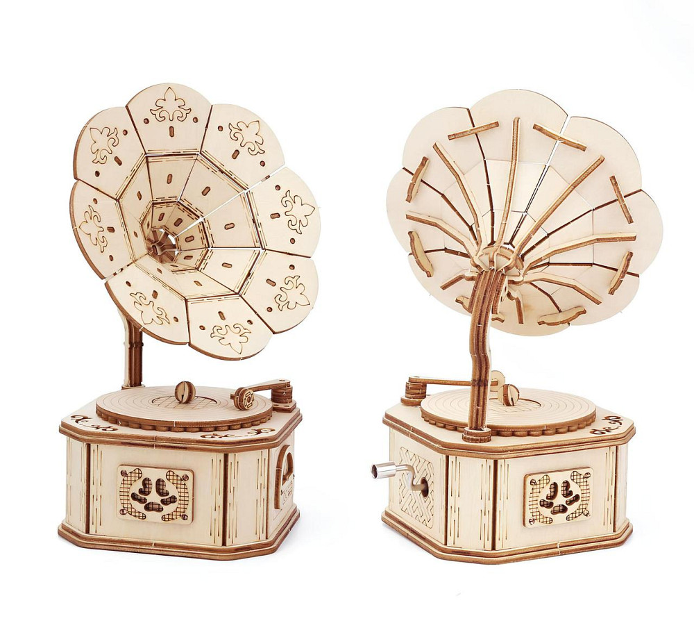 Дерев'яна музична скринька Грамофон з мелодією Бетховен – До Елізи (Beethoven – Fur Elise) 90х90х178 мм Київ - фото 4