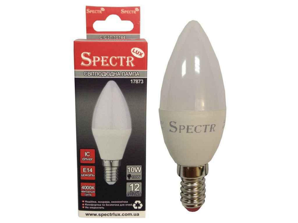 Лампа светодиодная 10W E14 ДС 4000K 900Lm C-C37-10144 (17873) ТМ SPECTR LUX Киев - изображение 1