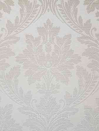 Шпалери вінілові на флізеліні Grandeco Time метрові структурні вензелю завитки бежеві на світло-бежевому Київ