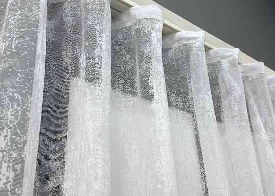 Короткий тюль жакард, висотою 2м, колір білий з сірим 1938т Київ