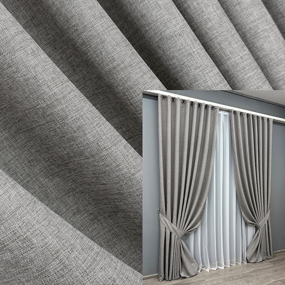 Комплект готових штор VR-Textil Льон ALORA-TON № 1875ш Світло-сірий 150х290см 2 шт (33-0840) Київ - фото 1