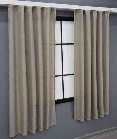 Комплект коротких штор VR-Textil Льон Мішковина № 113ш 130х170 см 2 шт Світло-кавовий (35-0116) Київ
