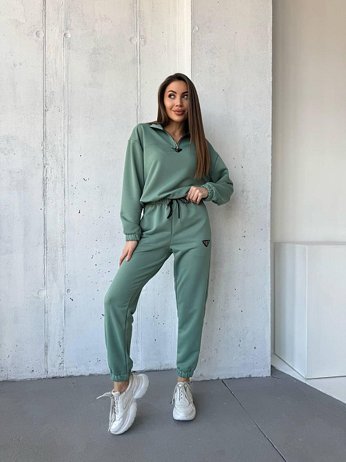 Жіночий повсякденний костюм-двійка: кофта та штани двохнитка-петля Оливка, 42 Одеса - фото 4