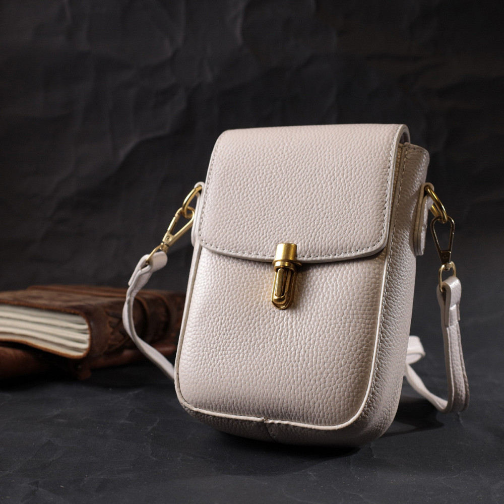 Кожаная женская сумка вертикального формата с клапаном Vintage 22309 Белая Киев - изображение 9