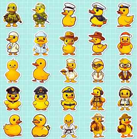 Набор 50 стикеров с желтыми утятами – милые наклейки для декора. Киев