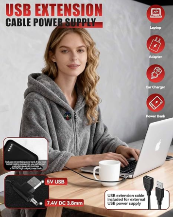 USB-ковдра з підігрівом 150×85 см із застібкою-блискавкою + Power Bank 20000 мА·год | 9 зон нагріву, 3 режими, фланель, ковдра Київ