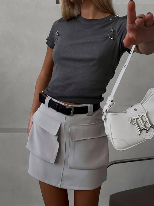 Жіноча стильна мініспідниця-карго костюмка Сірий, 44/46 Одеса - фото 1