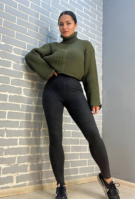 Лосини жіночі U 166 варенка широкий рубчик щільні теплі висока талія чорні, чорний, one size Київ - фото 3