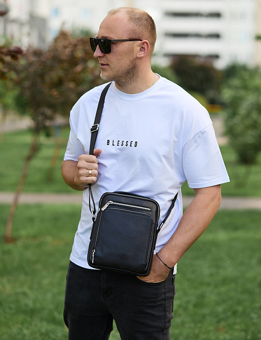 Сумка месенджер чоловіча шкіряна через плече чорна Tiding Bag Київ - фото 10