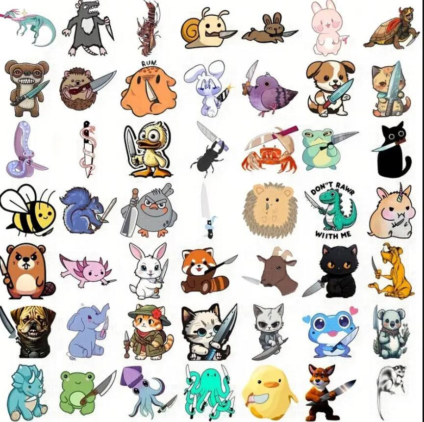 Наклейки стікери з малюнками смішних тварин. Водонепроникні вінілові естетичні наклейки для пляшки в Київ - фото 4