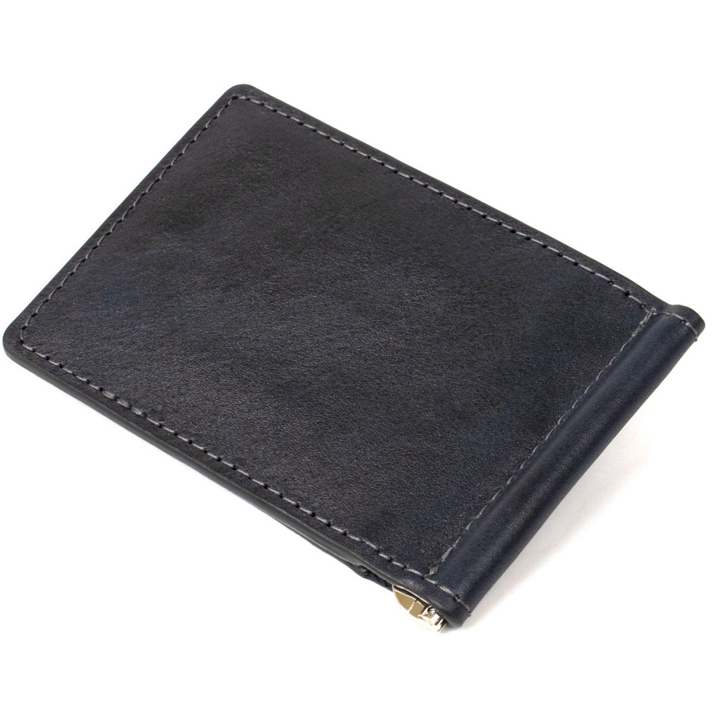 Мужской кожаный зажим для денег GRANDE PELLE 11476 Темно-синий Киев - изображение 2