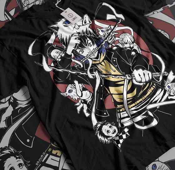 Футболка з аніме принтом Вбивця демонів оверсайз (S/M/L) Чорний AnimeJ1098 Дніпро