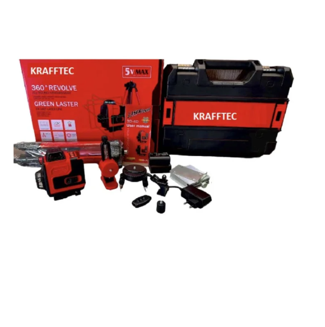 Лазерний рівень акумуляторний KRAFFTEC 4D 16 ліній з триніжкою, зелений промінь, самовирівнювання Одеса - фото 1