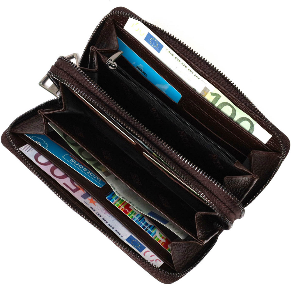 Місткий чоловічий клатч із двома відділеннями з натуральної шкіри BOND 22025 Коричневий Київ - фото 4