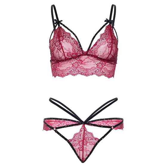 Комплект белья кружевной Leg Avenue Scallop Lace Rhinestone, красный, размер S Sex Aura Киев