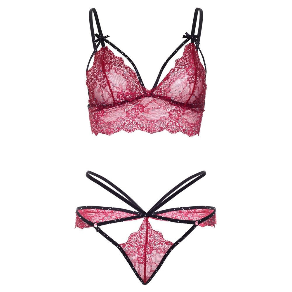 Комплект белья кружевной Leg Avenue Scallop Lace Rhinestone, красный, размер S Sex Aura Киев - изображение 5